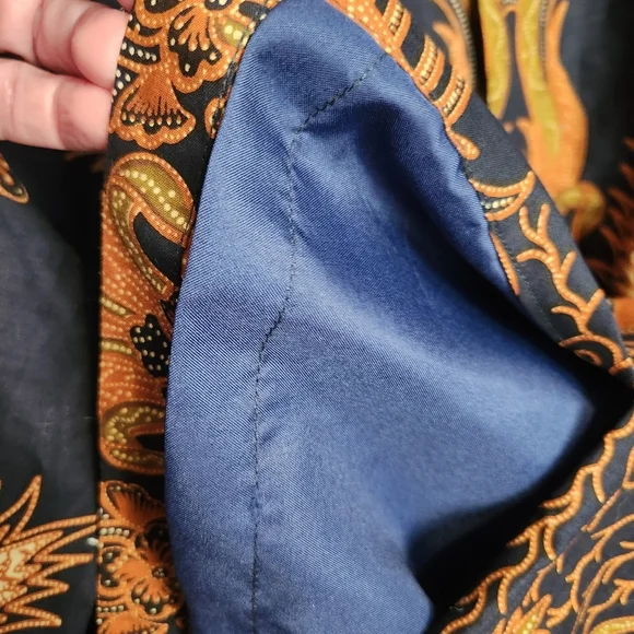 MEN'S BATIK SOGA BUTTON DOWN FULLY LINED SHIRT NAVY BROWN SIZE XXL LIKE NEW - Picture 7 of 9